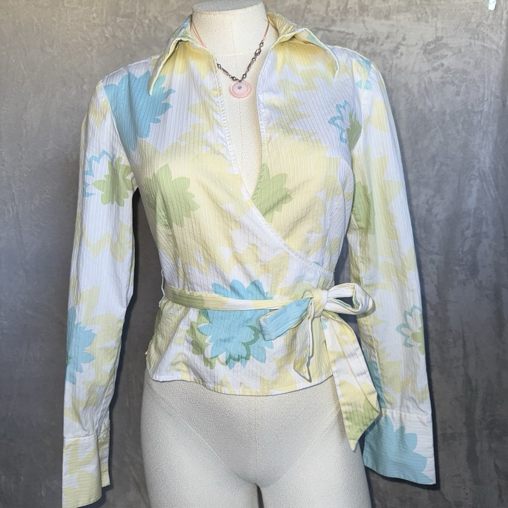 Vintage‎ Y2K Express Wrap Collared Tee Long Sleeve Size Small Fairy Groovy 2000s
